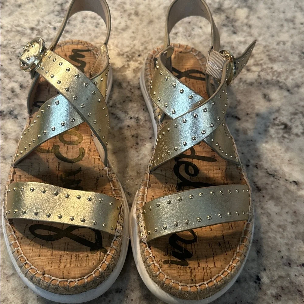 Sam Edelman Janette studded metallic-leather slingback sandals in gold